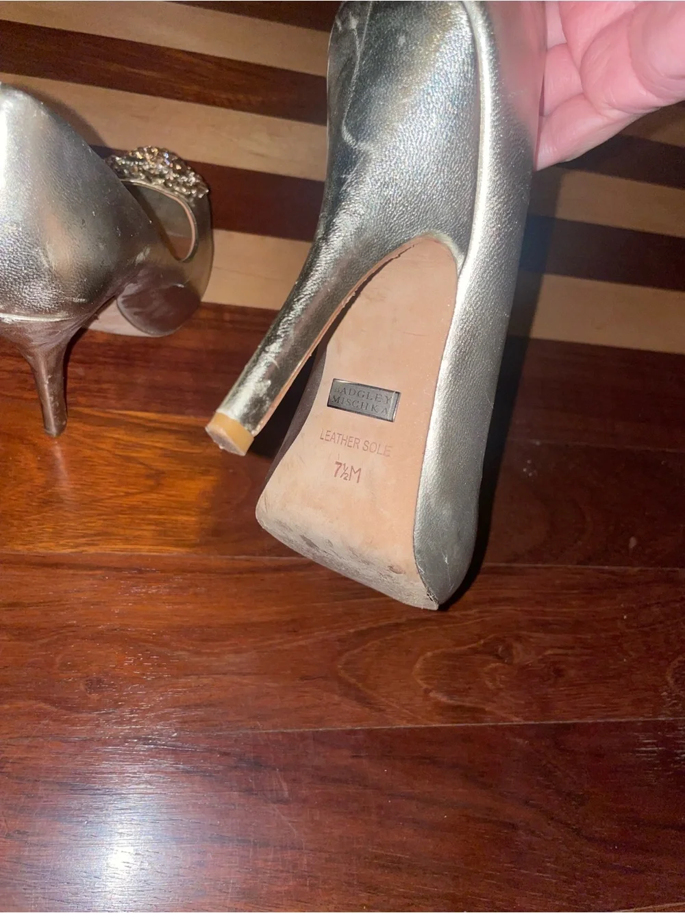 Badgley Mischka Metallic Gold Jeweled Peep-Toe Pumps